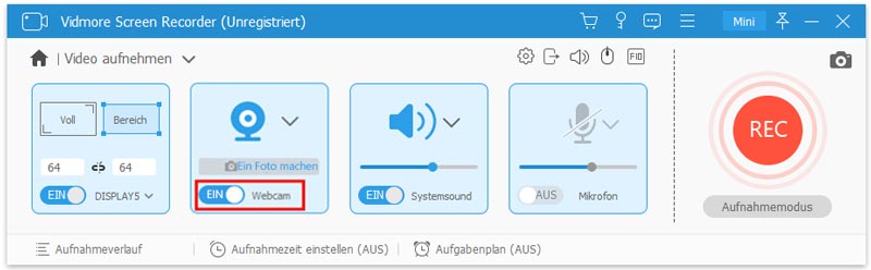 Schalten Sie den Webcam Recorder ein