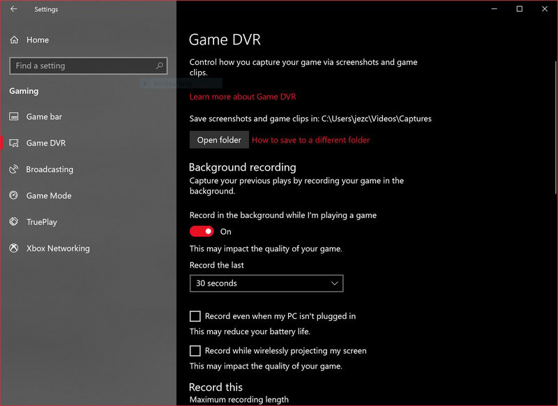 windows game dvr stops at 15 min