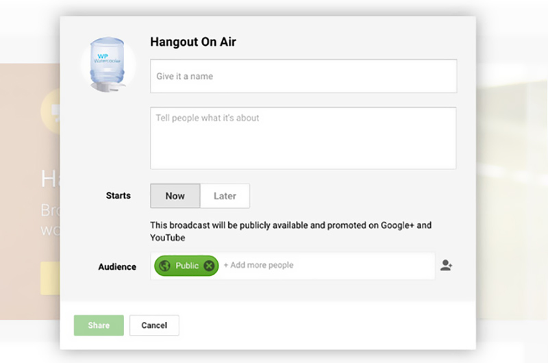 Hangout on Air-Optionen